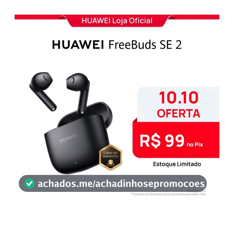 HUAWEI FreeBuds SE 2 | Fone de Ouvido Sem Fio | Até 40 Horas de Bateria | Compacto e Confortável