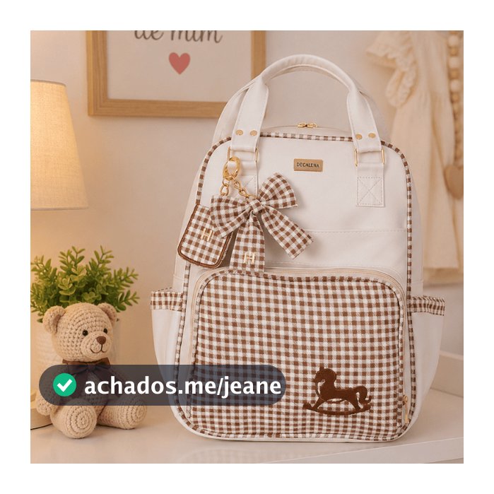 Mochila Multifuncional Maternidade Menina Menino Passeio Off/Xadrez Personalizado Informar Inicial - 01 Peça