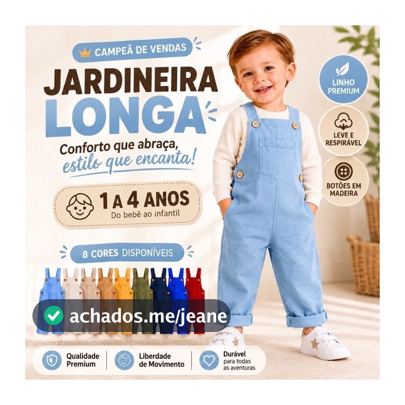 Jardineira LONGA Infantil Menino bebê Macacão em linho