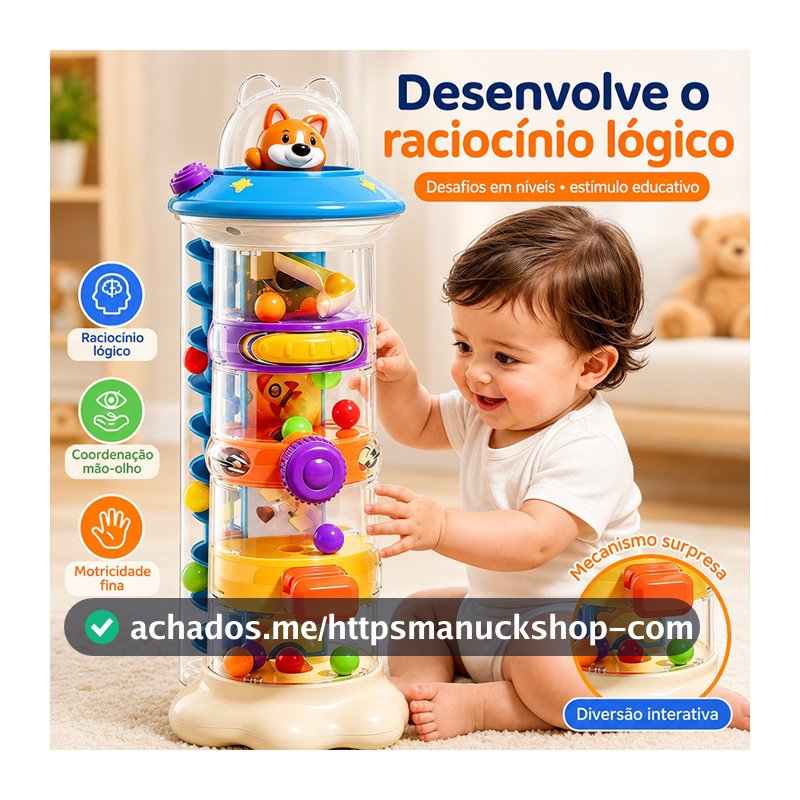 Brinquedo Torre Lançadora Espacial Educativo Interativo com Bolinhas para Bebê 18+ Meses
