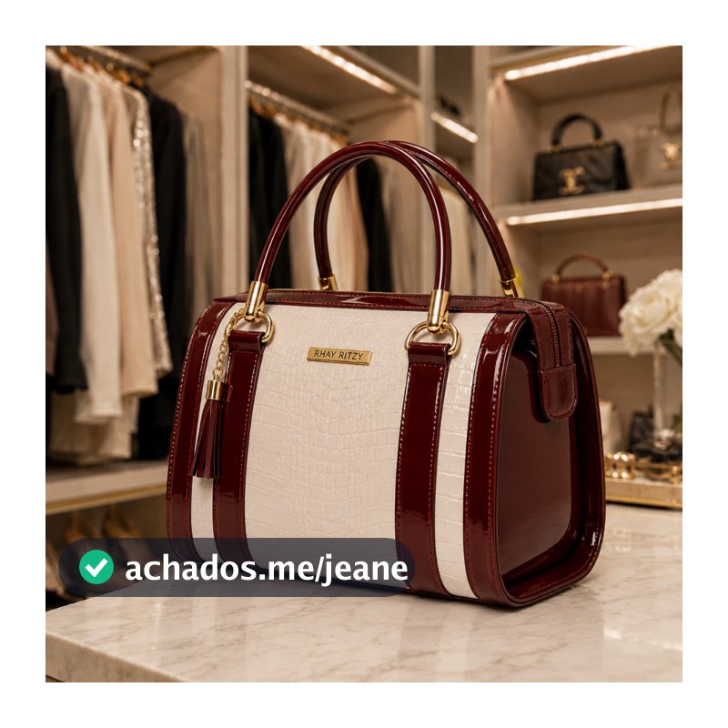 Bolsa Baú Feminina Bicolor Elegante Transversal Ombro Mão Couro Sintético Alça Regulável Promoção