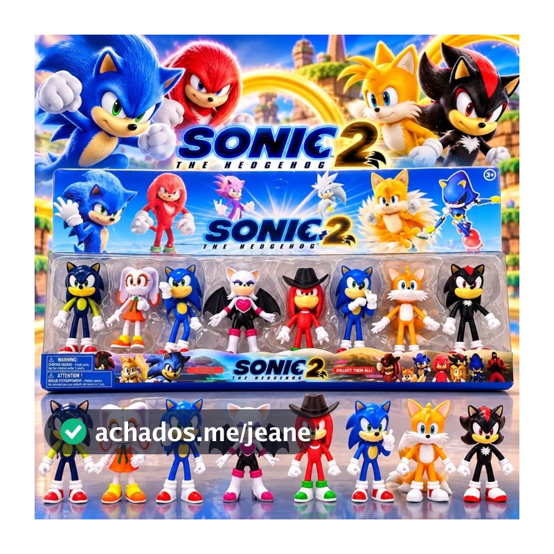 Kit 8 Bonecos Sonic Personagens Tails Shadow Knuclkes Premium Filme Infantil Brinquedo