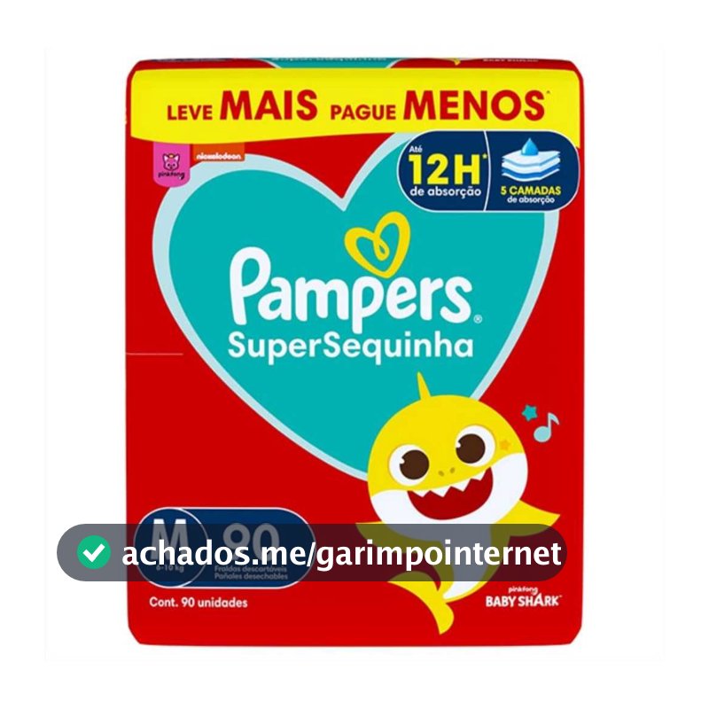 FRALDA PAMPERS SUPERSEQUINHA UNISEX M C/ 90,  G C/ 80,  XG C/ 70 ou XXG C/ 66