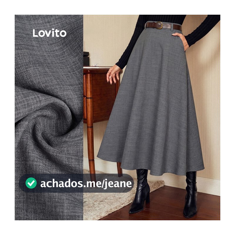 Lovito Saias Elegantes Bolsos Saia Cinza Outono/inverno para Mulheres LBL37154