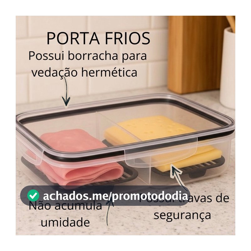 Porta Frios Duplo Preto para Presunto e Queijo Com Fundo Removível Para Conservar e Organizar a Geladeira Hermetico