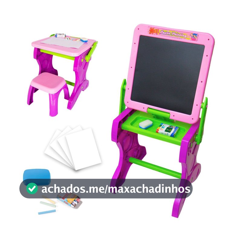 Mesinha Lousa de Desenho Infantil 2 em 1 Lousa Com Banquinho