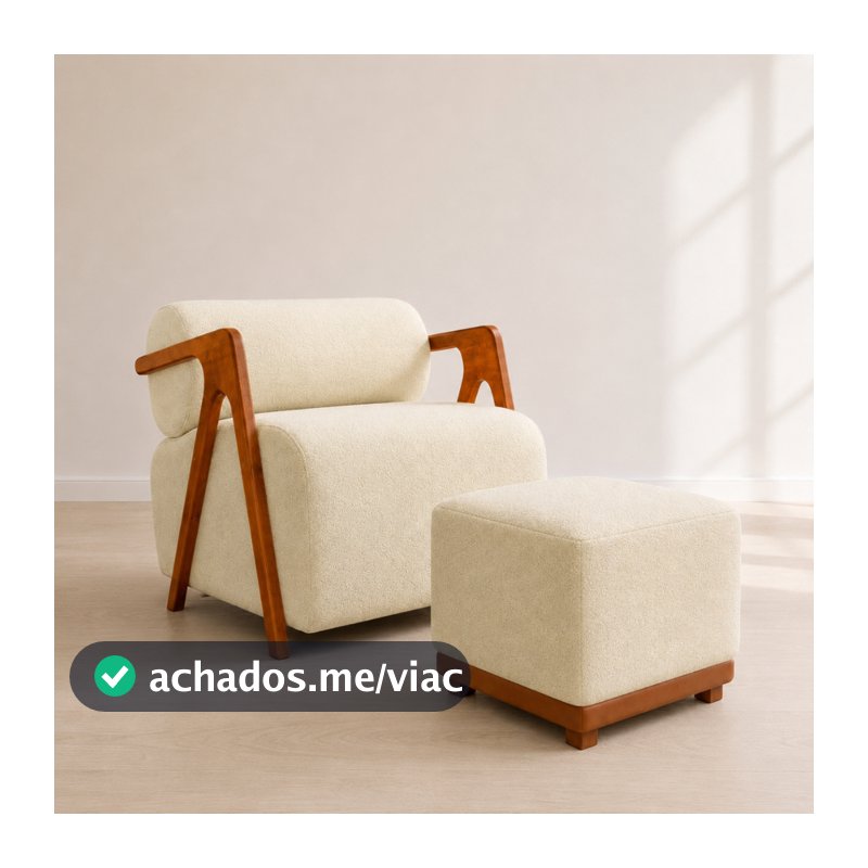 Kit Poltrona Para Sala Decorativa Chloe Com Puff Dalilla Moderna Confortável Tecido Bouclé Premium Luxo