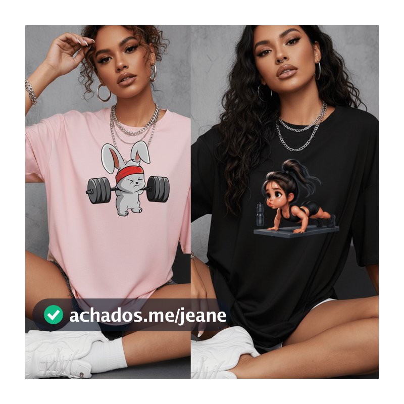 Kit 2 Camiseta Feminina Academia Camisa T-shirt 100% Algodão Estampas