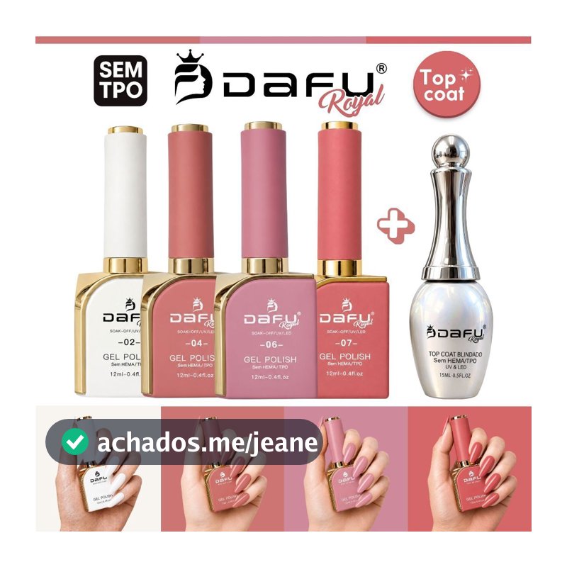 Kit Gel Esmalte Dafu Royal + Top Coat 15mL Sem TPO Esmalte Gel Nude Rosa Branco Promoção Atacado
