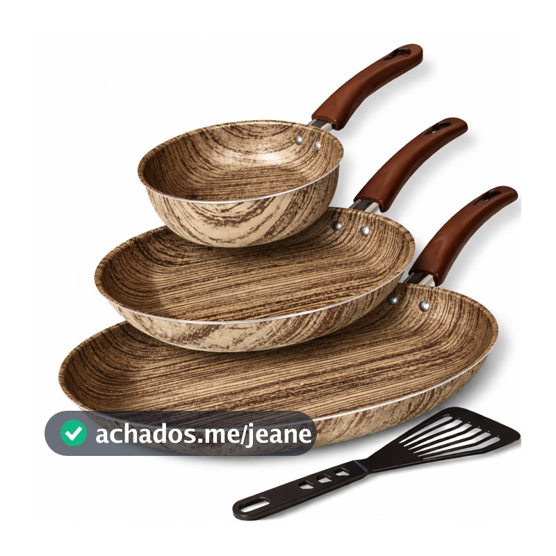 Jogo de Frigideira 3 Peças Antiaderente Madeira Saara