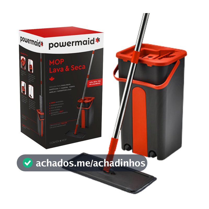 Mop Limpeza Rodo Mágico Giratório Esfregão Balde Flat Flash Powermaid