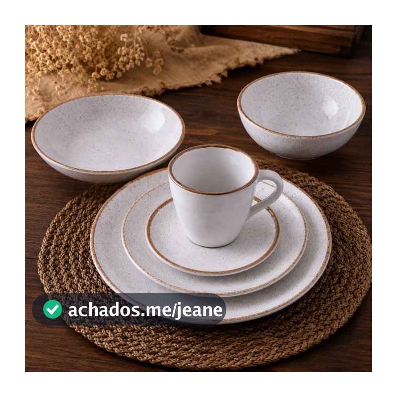 Monte Aparelho Jantar Pratos Tramontina Porcelana Rustico Marrom Decorado Raso Fundo e Sobremesa