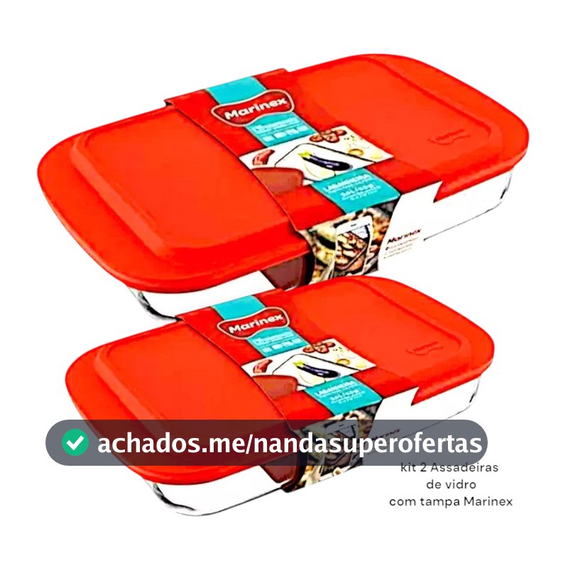 Kit 2 Assadeira Lasanheira de Vidro com Tampa Marinex Travessa Forno 5 litros e 3.7 litros