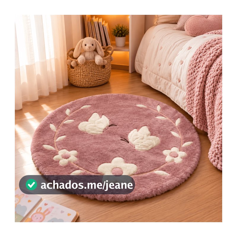 Tapete Borboleta Rose Com Flor Quarto Menina Antiderrapante