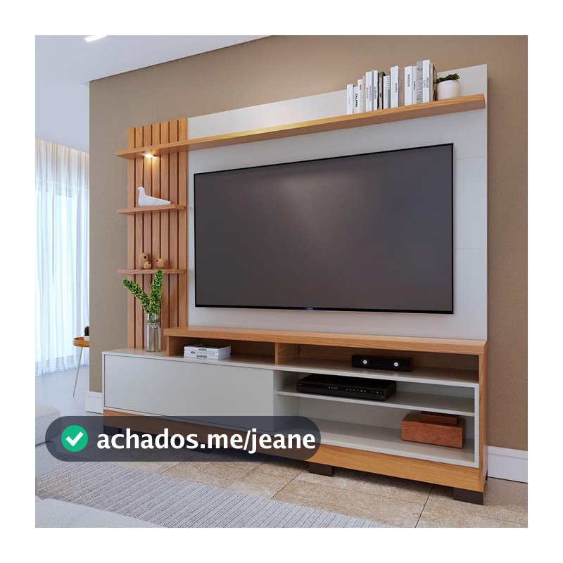 Estante para Home Theater e TV até 65 Polegadas com LED Maceió Freijó e Off White