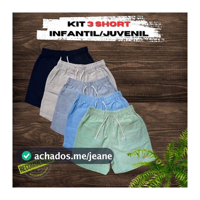 Kit 3 Shorts Linho Infantil Mauricinho | Moda Masculina Juvenil | Moda Praia | Envio Imediato