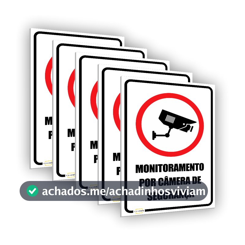 5 Placas Monitoramento por Câmera de Segurança 10x15cm 15x20cm 20x30cm