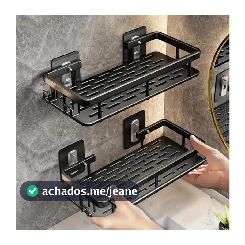 Kit Prateleira Porta Shampoo Luxo Suporte Metal Adesivo Box Parede Banheiro Organizador Multiuso