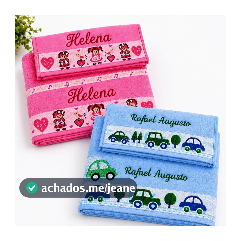 Kit Toalha Infantil Personalizada com Nome Bordado – Banho + Lavabo – Presente Infantil