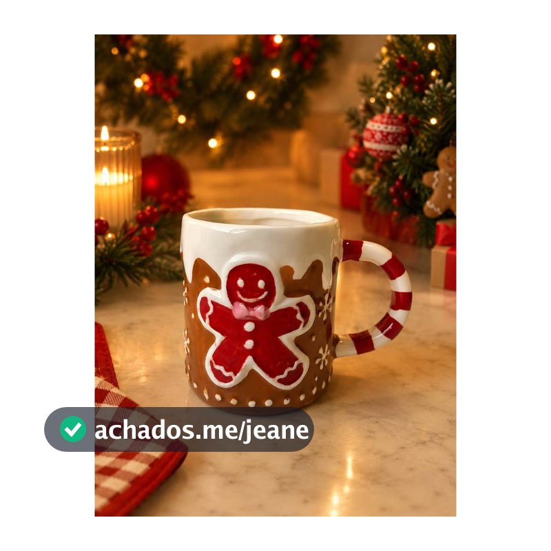 Caneca De Porcelana Xícara de Natal 350ml Biscoito de Natal Gingerbread