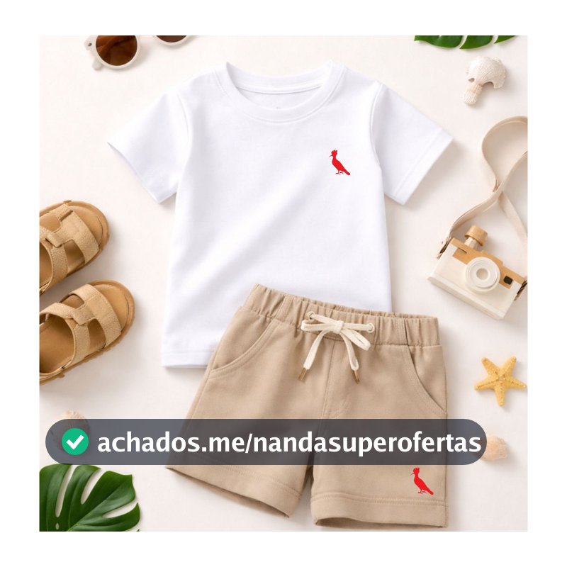 Conjunto Infantil para meninos -Estiloso - Camiseta manga curta e Bermuda de moletom básico casual