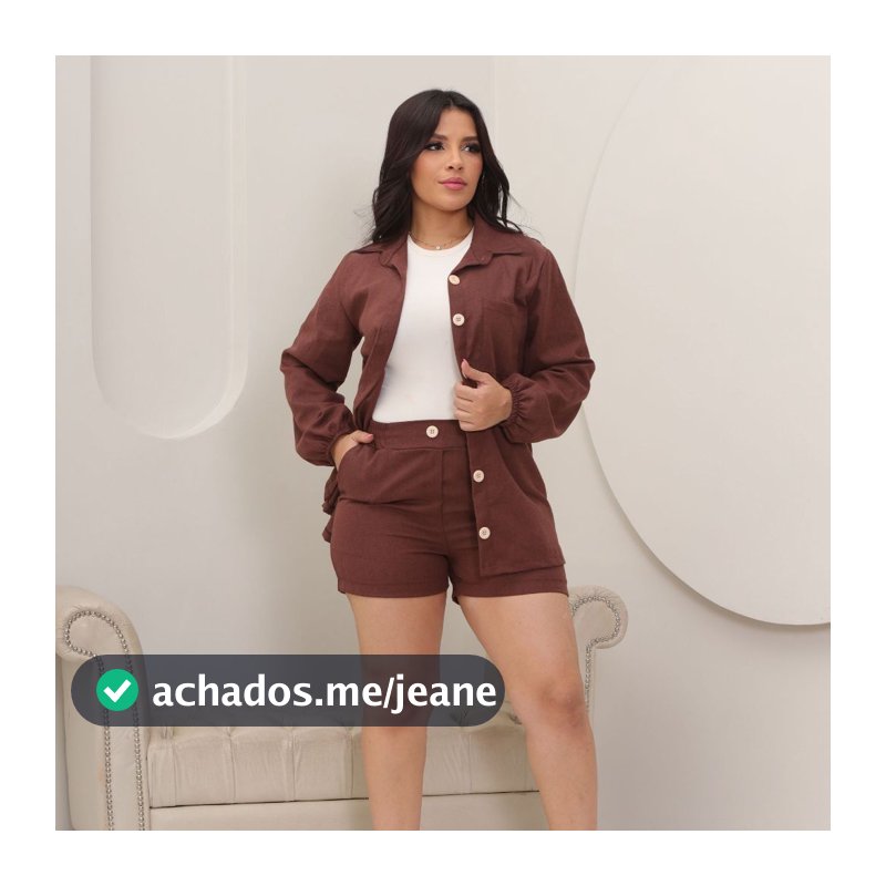Conjunto Feminino Linho Shorts + Camisa Social Elegante Verão Moda Casual Chic .