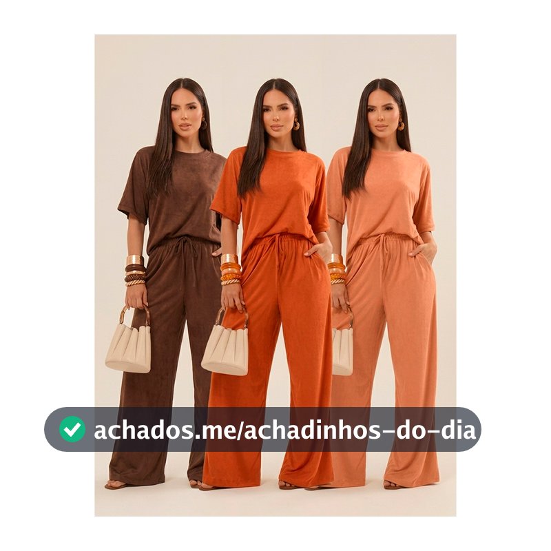 Conjunto feminino suede calça pantalona mais blusa elegante