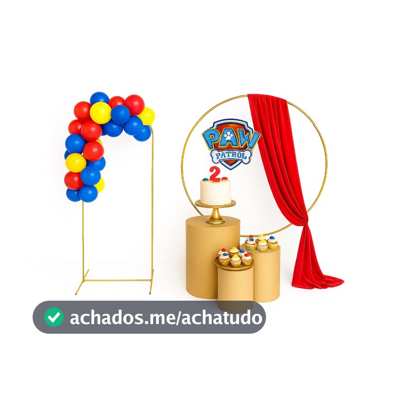 Kit 2 Arcos de Ferro + Trio de Mesas Cilindros MDF P M G para Festa e Decoração Desmontável