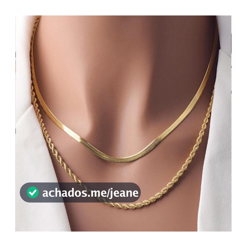 Colar Fita Laminado + Colar Cordão Baiano Banhado a Ouro18k