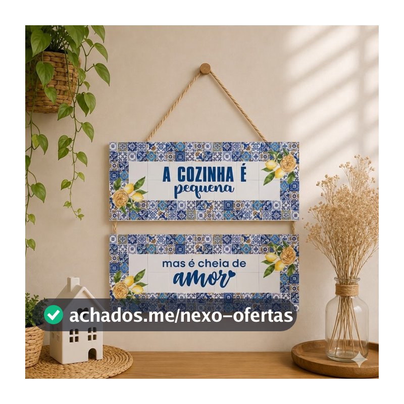 Placa Decorativa MDF com Corda Sisal Cozinha Pequena Cheia de Amor Decoração Cozinha Casa