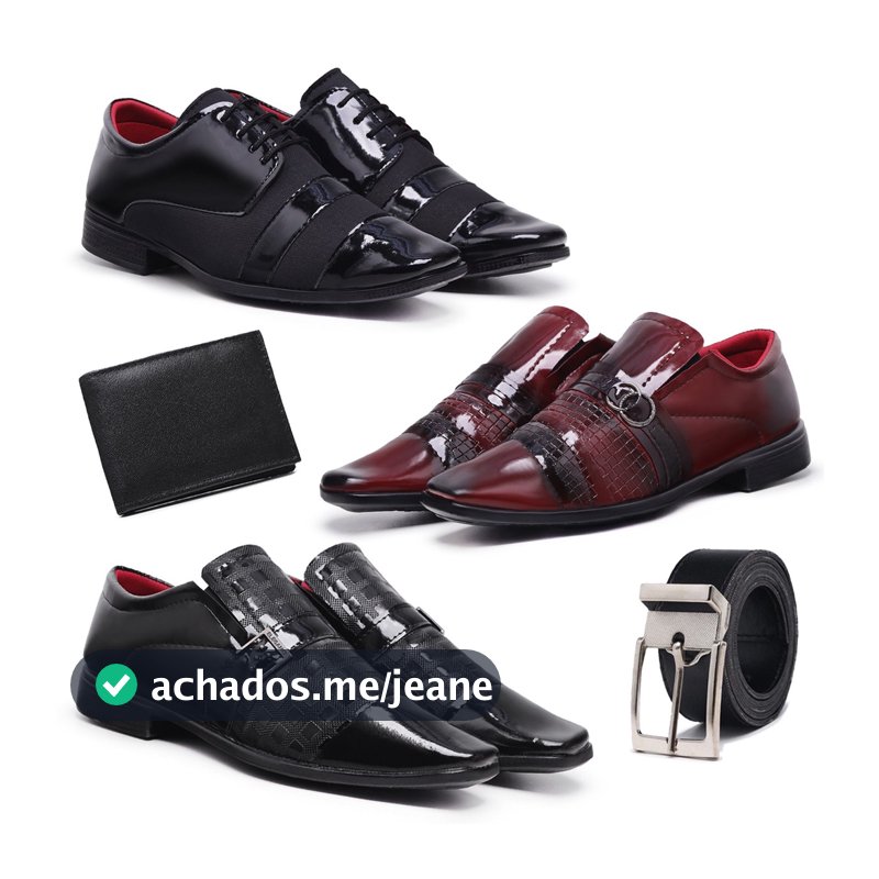 Kit 3 Pares Sapato Social Masculino Moda Evangélica Carteira E Cinto