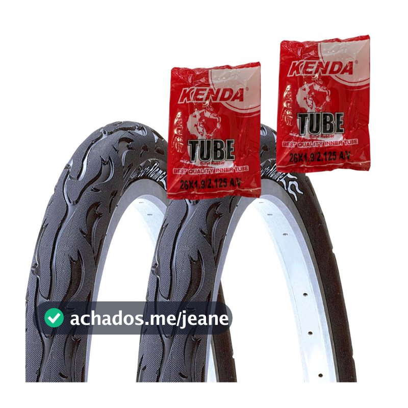 Pneu Aro 26x2.125 Kenda Flame Balão Preto Fogo Bicicleta Bike Mobilete + Câmara de Ar Original Kenda