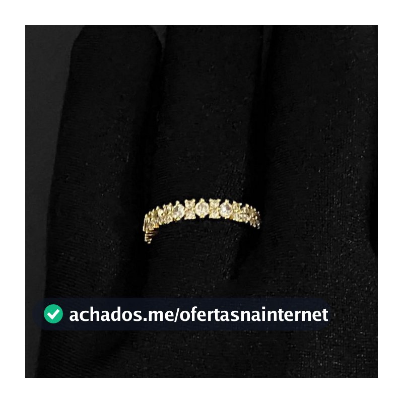 Meia Aliança de Ouro com Zircônias Anel Feminino Aparador Banhado