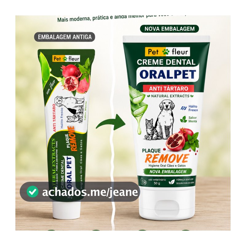 Creme Dental PET Enzimático 100% Natural Petfleur - Anti-Tártaro e Cáries para Cães e Gatos