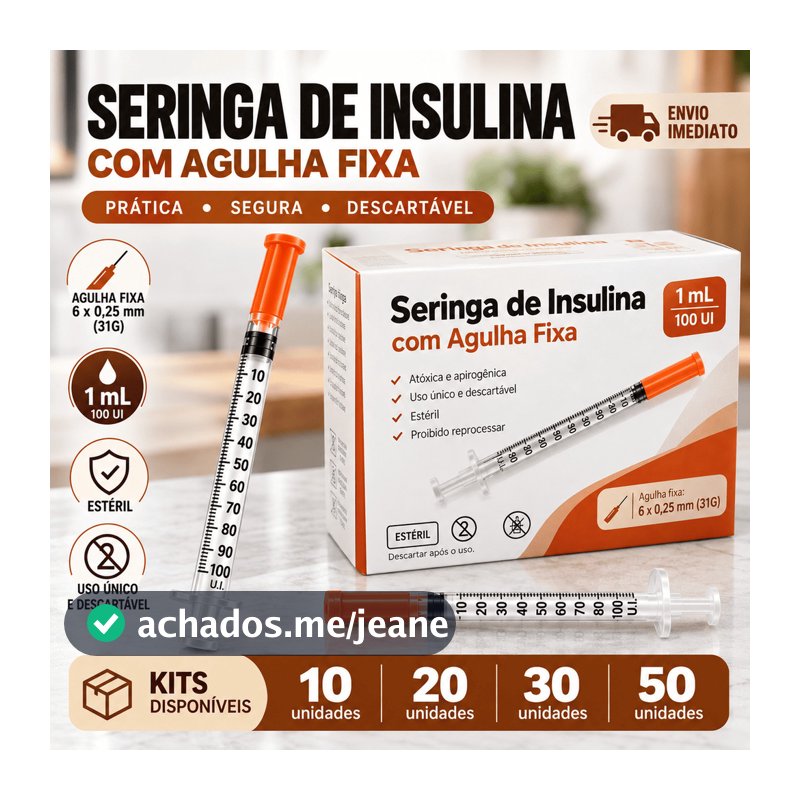 Seringa Insulina 1ml 6x0,25mm / 8x0,30mm Agulha Fixa 31G Ultra Fina Zero Resíduo Venper Medix Kit