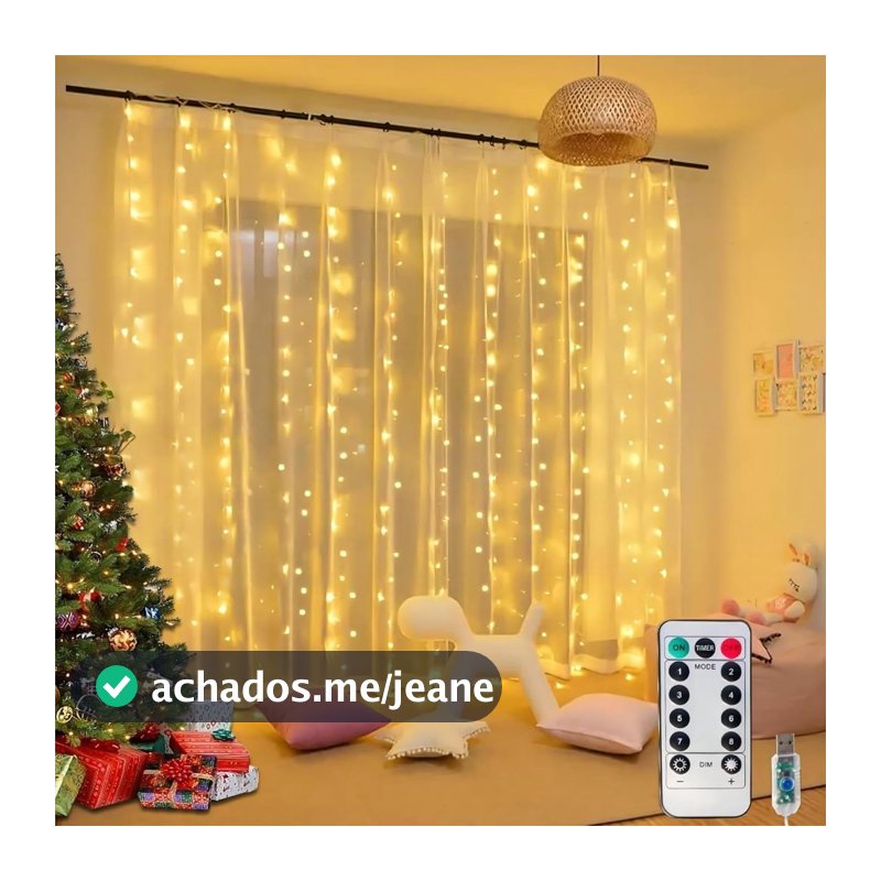 USB 33M 300Luz Cortina LED 8Modos Iluminação Luzes Fada Fadas Para Decorações Natal Controle remoto