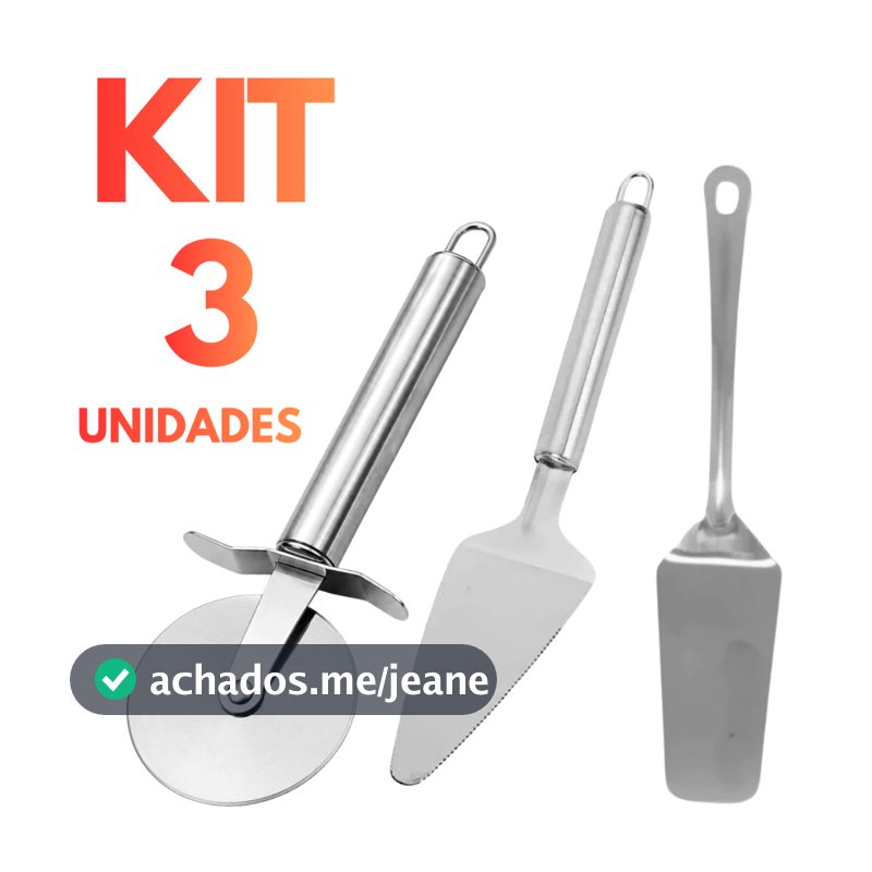 Kit Cortador de Pizza + Espátula para Bolo + Espátula de Servir Inox Utensílios de Cozinha Premium