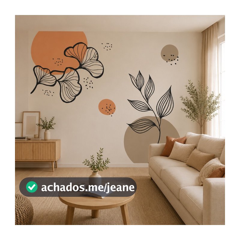 Adesivo De Parede Boho Floral Minimalista Folhagem Sala cozinha laranja B381