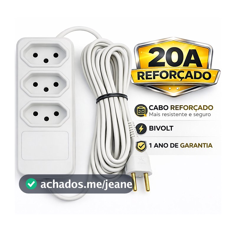 Extensão Elétrica 20A 3 Tomadas Bivolt 110 / 220V Fio Reforçado 1M/2M/3 Metros Para Airfryer Secador