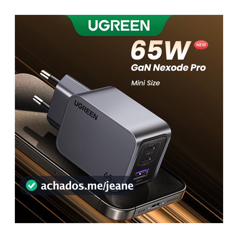 Carregador De Parede Rápido UGREEN Nexode Pro 65W USB C , 3 Portas Mini Compacto PPS GaN Dobrável Para MacBook/Air M2