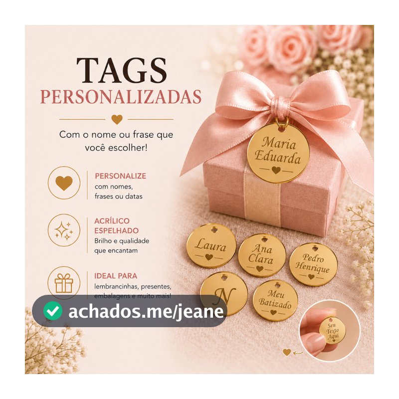 Kit Tag Personalizada Acrílico Espelhado 2cm | Lembrancinha Festa, Batizado, Aniversário e Casamento
