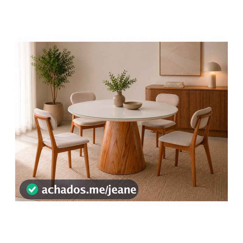 Conjunto Sala de Jantar 4 Lugares Conne Mesa Redonda 1,2m e 4 Cadeiras Madeira Maciça Móveis Mundial