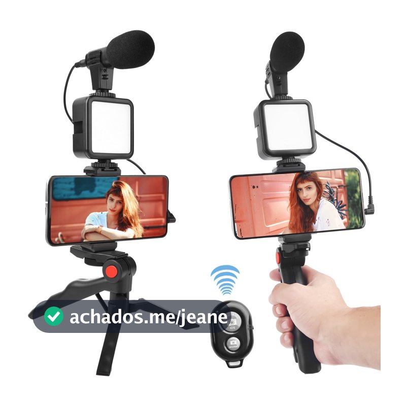 Kit Vlog Tripé Estabilizador de Mão kit vlog 5 em 1 gimbal Microfone Celular Gravação De Vídeo TOP