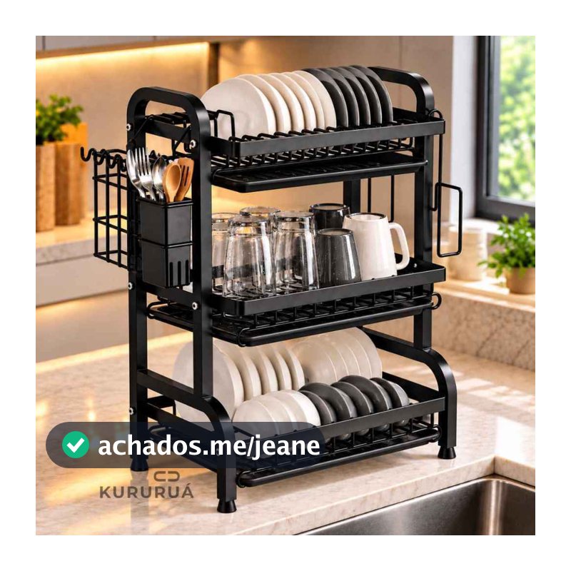 Escorredor De Louça Cozinha Grande Pia Inox 2 ou 3 Andares Porta Copos Lateral Porta Talheres Removível Bandeja
