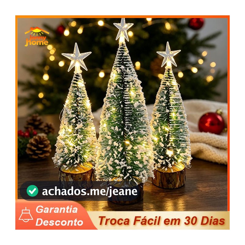 1/3/6 Peças Arvores de Natal Com LED - Decoração de Mesa - 18cm com Base de Madeira