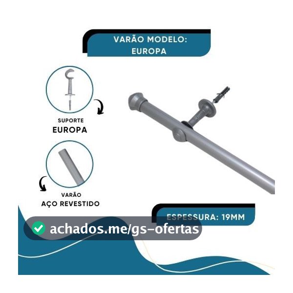 Varão Para Cortinas 1,60Mts 19mm Europa Cores Variadas