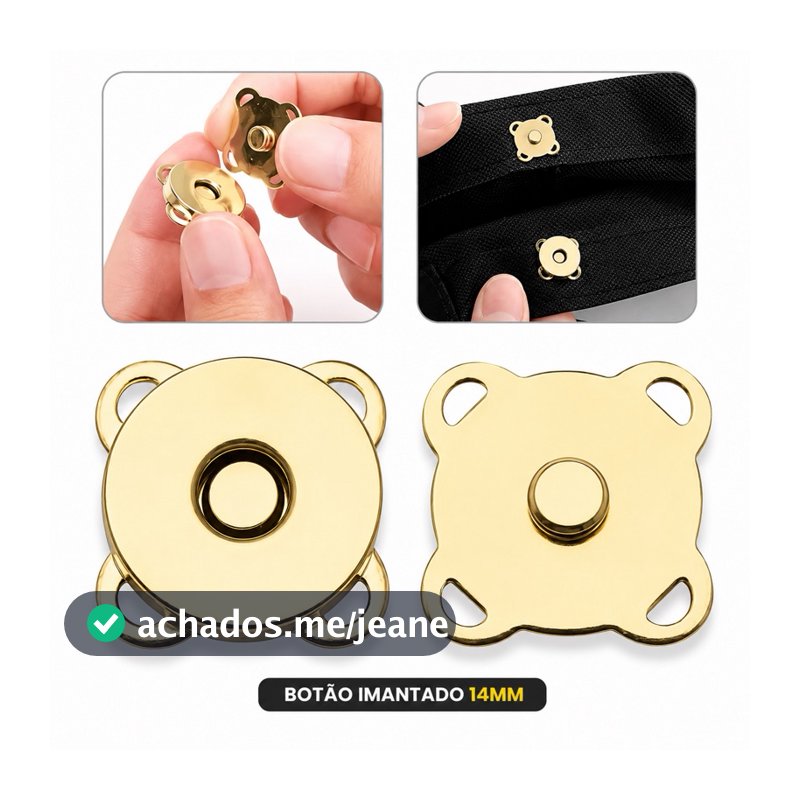 Kit 10 Botao imantado magnetico de costura 14mm Dourado e prata para bolsas carteiras casacos e outros