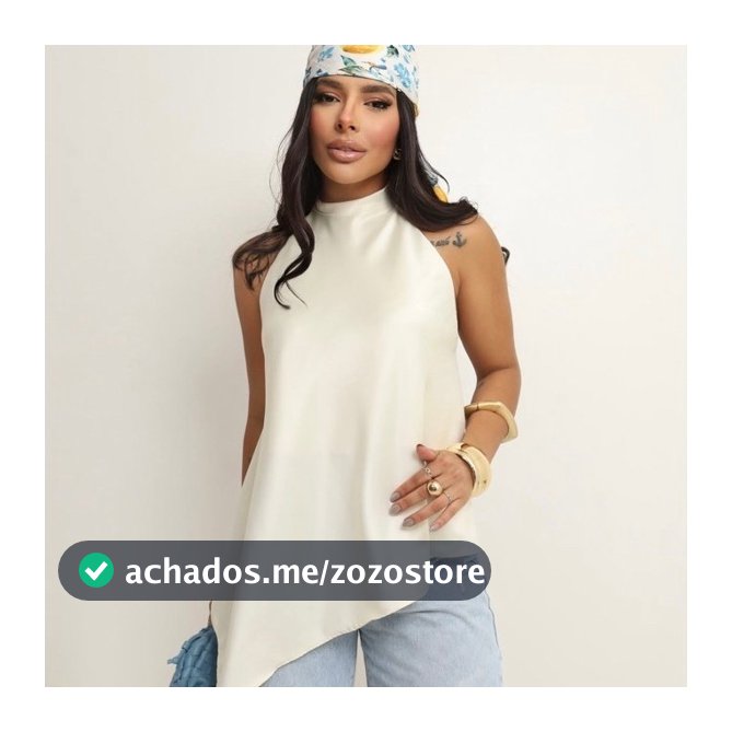 Blusa Feminina Acetinada Gola Alta Assimétrica Costas Abertas Elegante Regata Social Festa