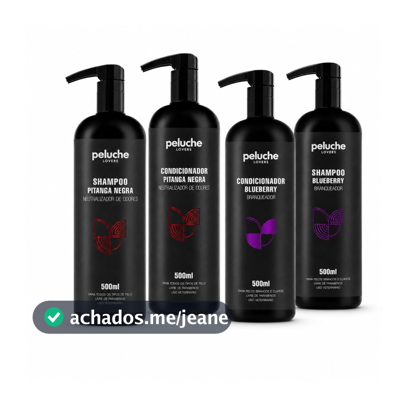 Kit Shampoo e Condicionador Peluche 500ml Cada para Cães e Gatos Blueberry ou Pitanga Negra