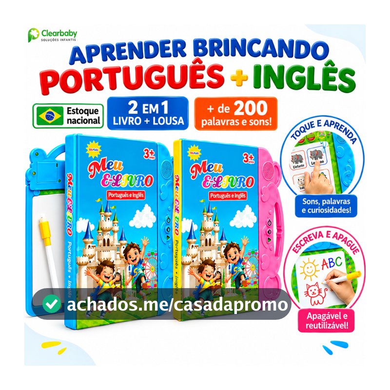 Livro Sonoro Interativo para Crianças Português e Inglês Livro Ilustrado Bilíngue  Brinquedo Educativo Sensível ao Toque
